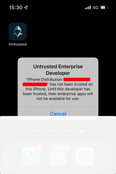 Cham iOS install custom enterprise app, step 1 - manuall install app