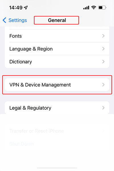 Cham ios install custom enterprise app, step 2 - go to vpn & device management page