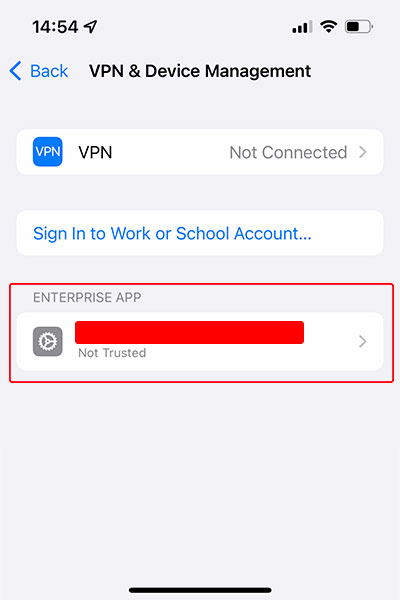 Cham ios install custom enterprise app - step 3: vpn & device management page