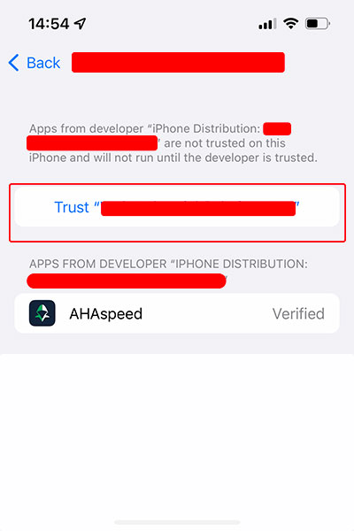 Cham ios install custom enterprise app, step 4 - tap developer profile settings, trust the developer